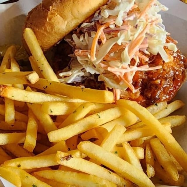 Slow Roasted BBQ Pulled Pork Sandwich.